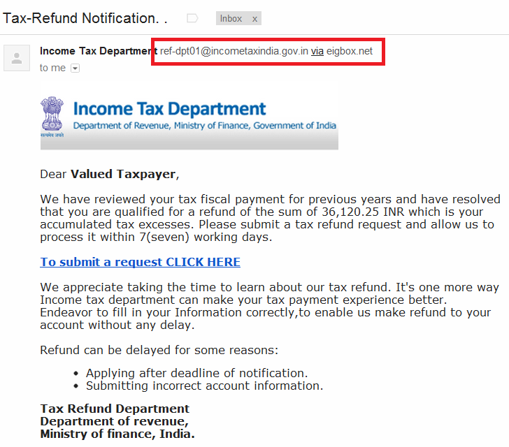 Income Tax Refund Fraud - Email Details